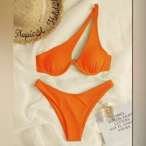 NWOT Zaful bikini set one shoulder cutout burnt orange